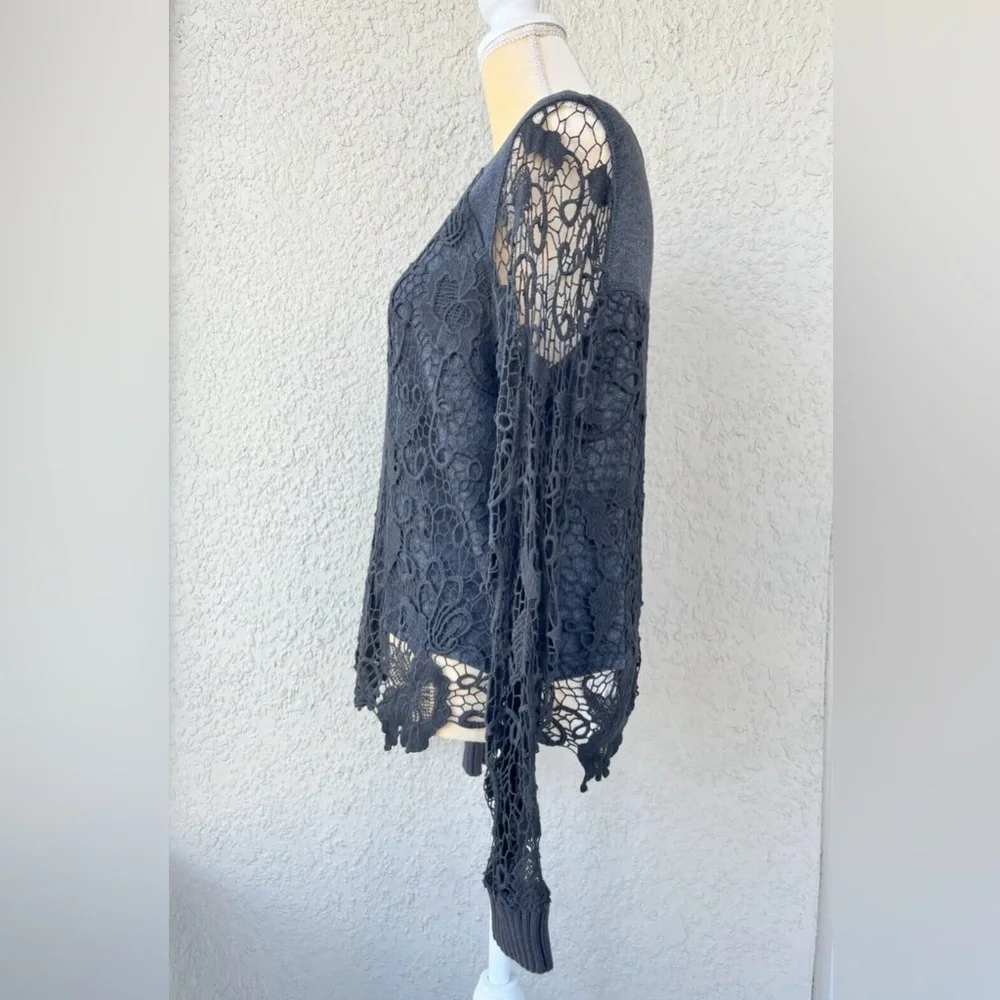 FREE PEOPLE Graphite Combo Crochet Top, Size Small - MSRP $128